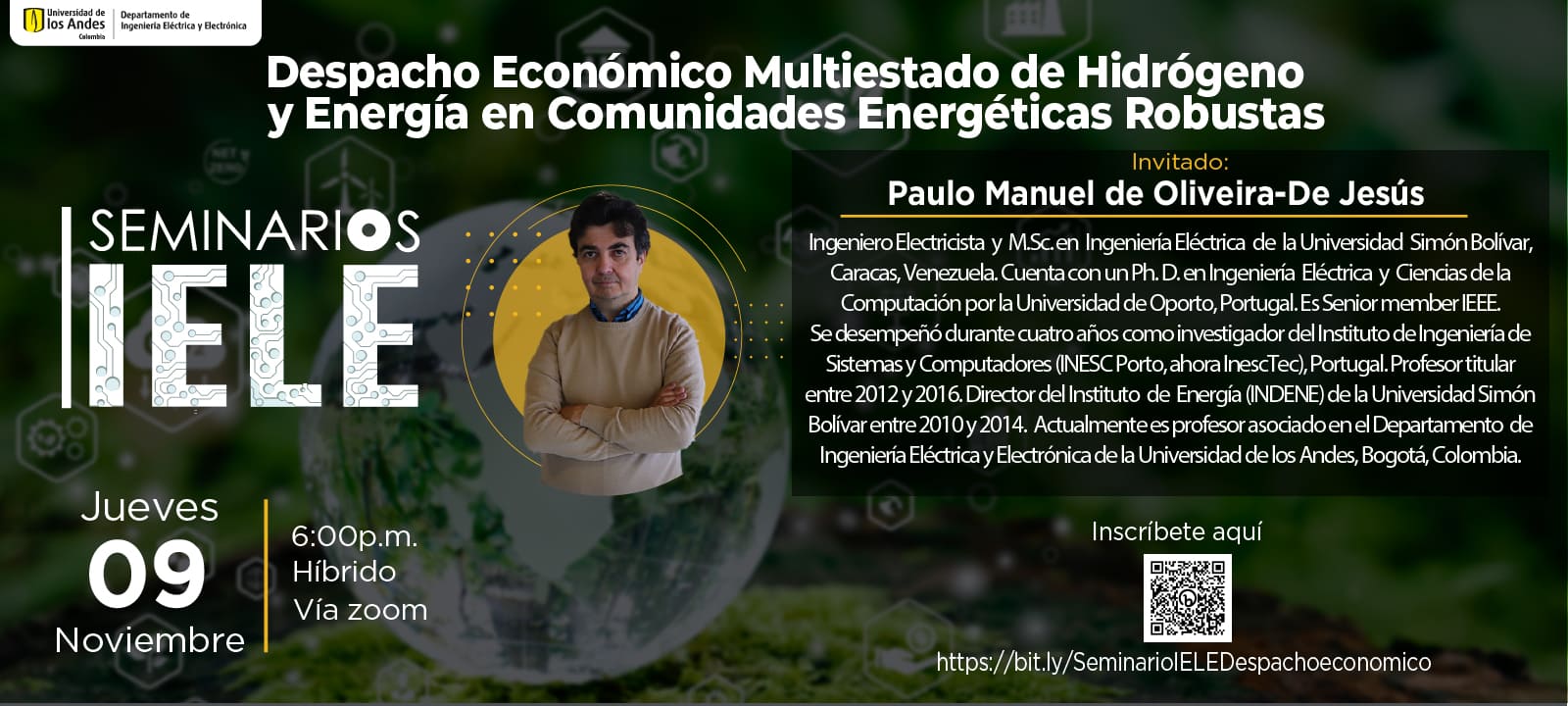 Banner Seminario: Despacho Económico Multiestado de Hidrógeno y Energía Eléctrica en Comunidades Energéticas Robustas